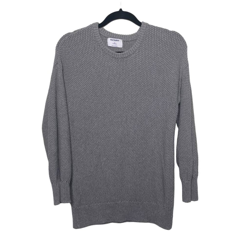 Old Navy Long Sleeve Crewneck Waffle Knit Tunic Sweater Pullover‎ Gray Womens XS